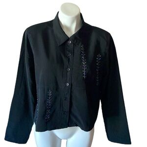 Vintage Women’s Nancy-K Black Sequined Lightweight Button Down Blouse Size Large
